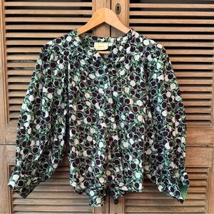 MAEVE Anthropologie Black and Green Cherry Patterned Blouse